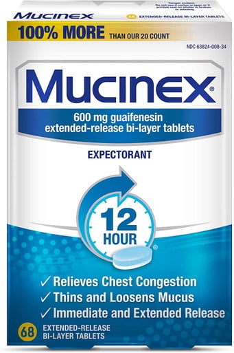 Mucinex 12 Hr Chest Congestion Expectorant, Tablets, 68 Ea..