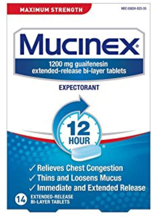 Mucinex 12 Hr Max Strength Chest Congestion Expectorant Tablets, 14ct (Pack of 2)