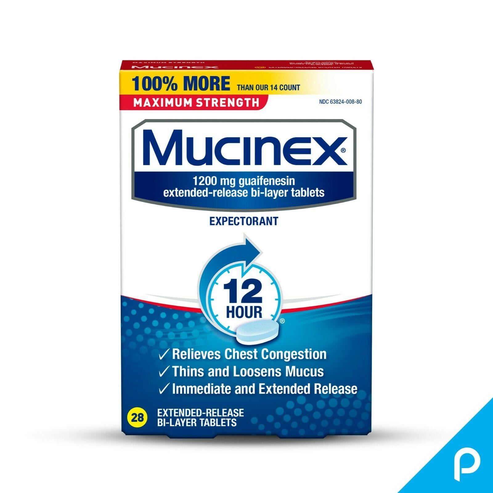 Mucinex 12 Hr Max Strength Chest Congestion Expectorant Tablets, 28 ea (Pack of 4)