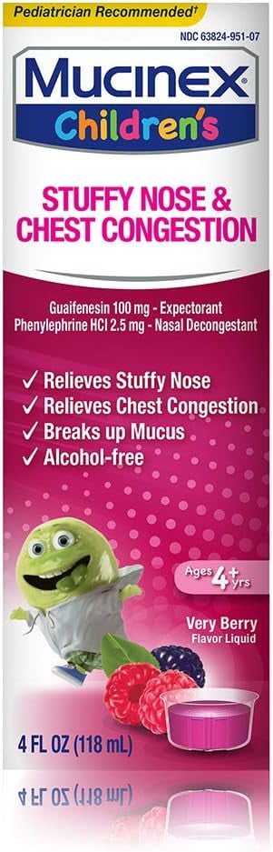 Mucinex Expectorant And Nasal Decongestant For Kids, Mixed Berry, 4 Oz, 3 Pack