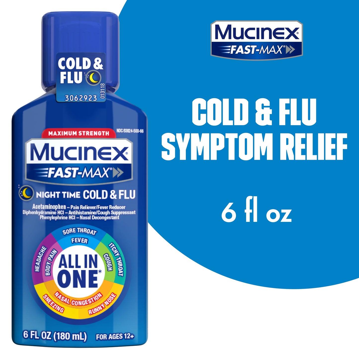 Mucinex Fast-Max Adult Nighttime Cold and Flu Liquid, 6 Ounce