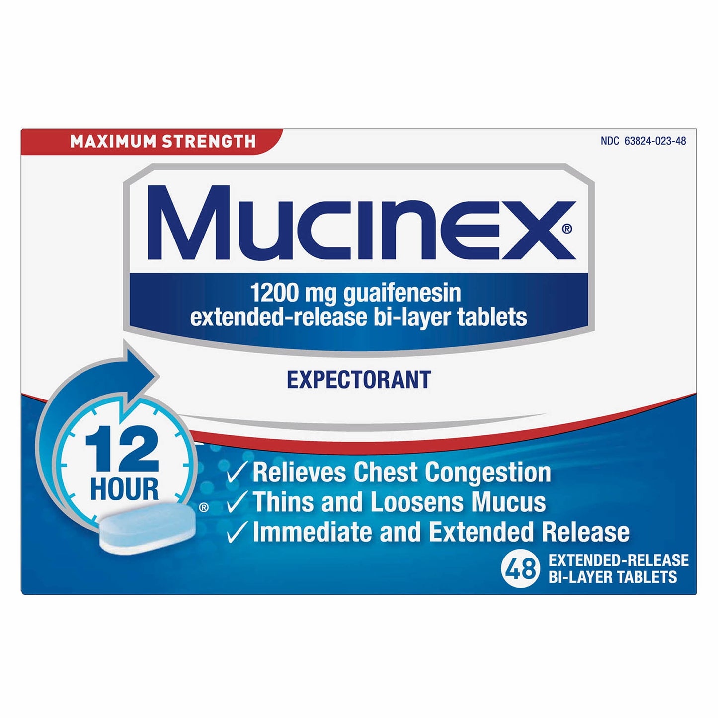 Mucinex Maximum Strength Expectorant, BI-layer Tablets, Children, 48 Ct