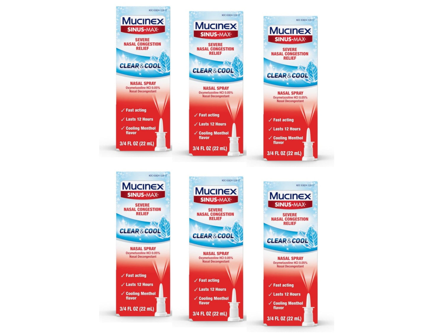 Mucinex Sinus-Max Clear & Cool Nasal Decongestant Spray, 0.75 ounces each 6 Pack