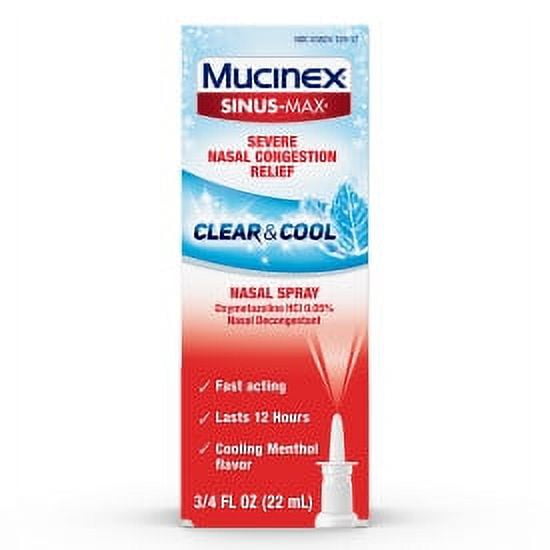 Mucinex Sinus-Max Severe Nasal Congestion Relief, Clear & Cool Nasal Spray, Cooling Menthol, 0.75 Fl Oz (Pack of 6)