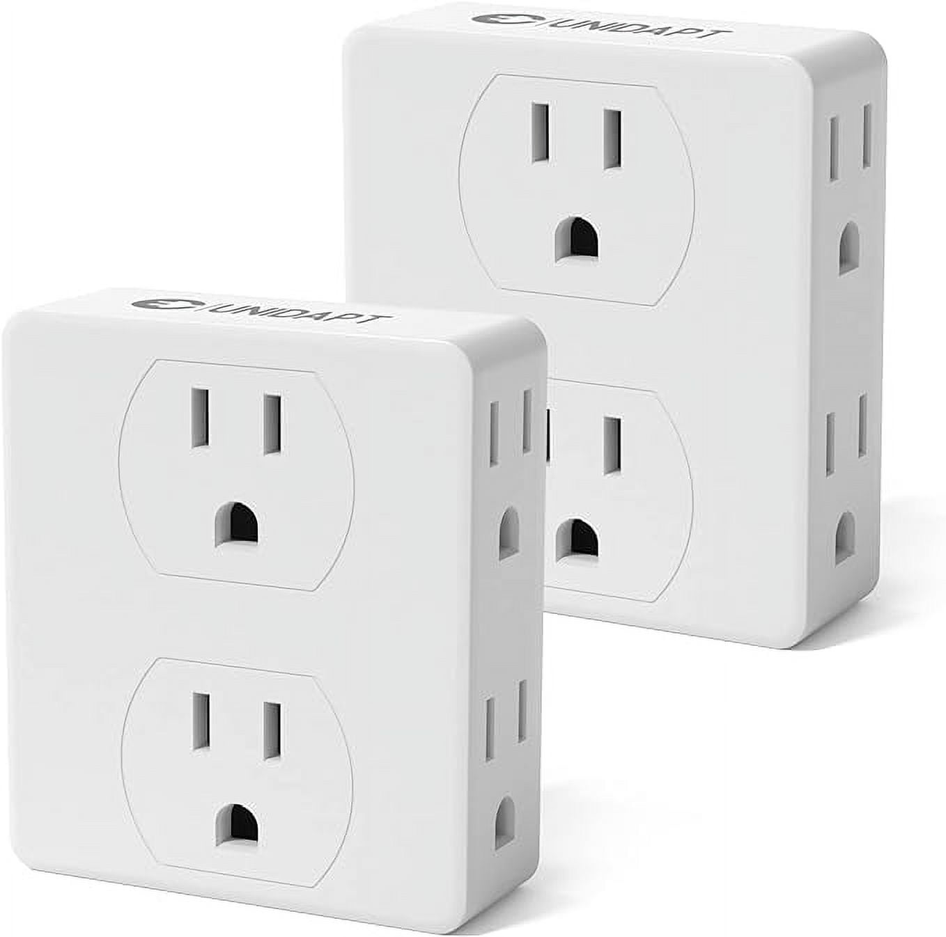 Multi Plug Outlet Splitter, Unidapt Multiple Outlet Extender Adapter with 6 Electrical Outlets, Side Outlet Splitter Box, Wall Tap Power Plug Expander for Home Hotel Office Dorm Essentials, 2-Pack