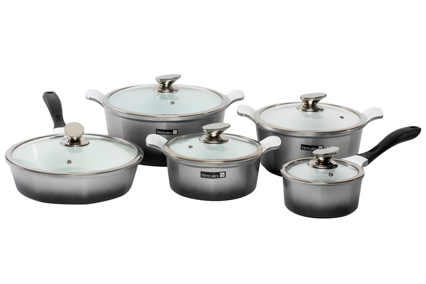 Mundial Hercules PA5000-5P Nonstick Cookware Pots, Pans and Fry Pan Set, 10 Pieces Aluminum with Ceramic Coating