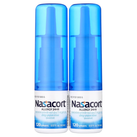 Nasacort 24HR Allergy Nasal Spray for Adults, Non-drowsy & Alcohol Free with Triamcinolone Acetonide, 120 Sprays, 0.57 fl.oz. 2pk