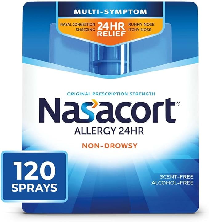 Nasacort 24HR Allergy Nasal Spray for Adults, Non-drowsy & Alcohol Free, 120 Sprays, 0.57 fl. oz.