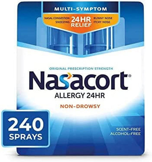 Nasacort 24HR Allergy Nasal Spray for Adults, Non-drowsy & Alcohol Free, 240 Sprays, 0.57 fl.oz. 2Ct