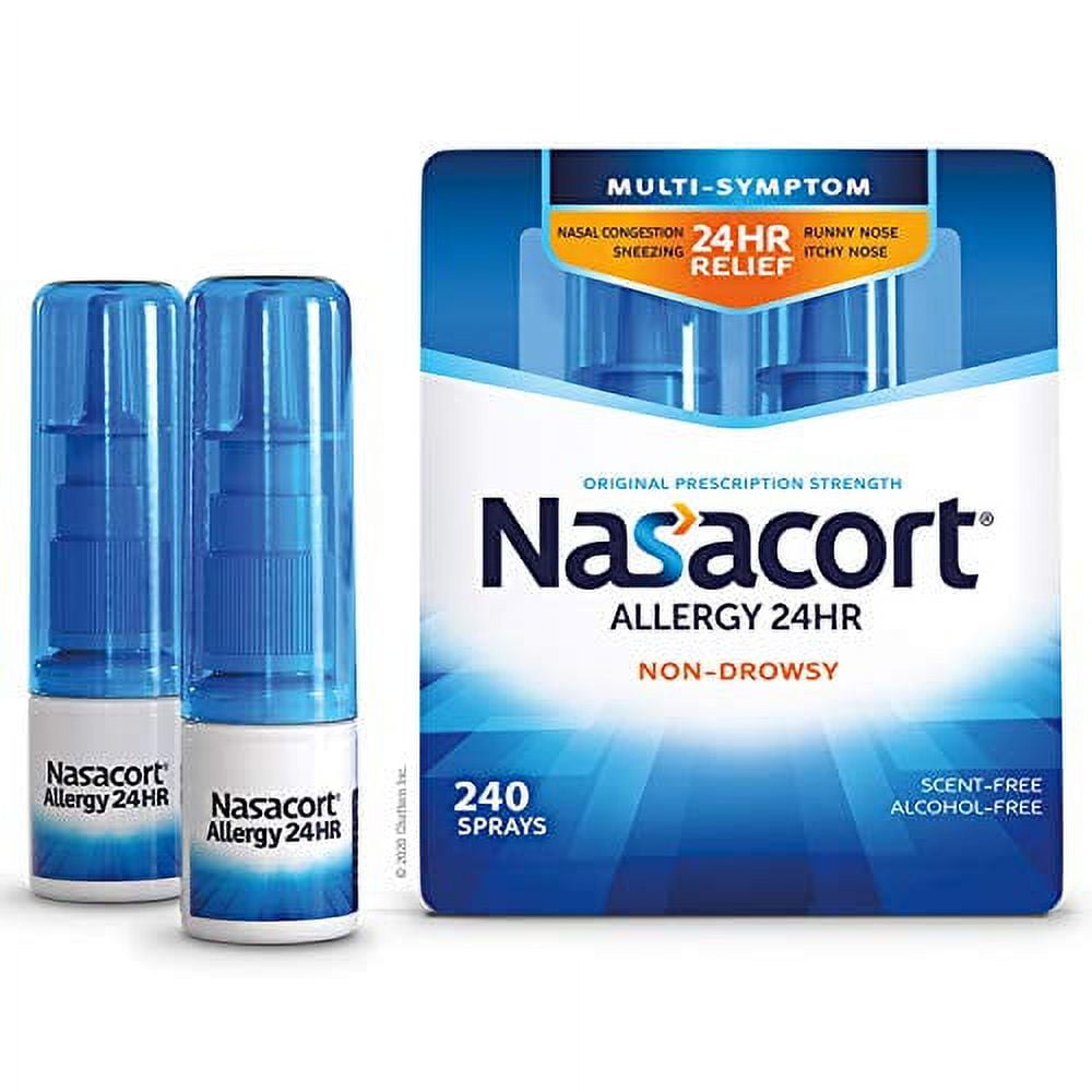 Nasacort Allergy 24HR Nasal Spray for Adults, Non-Drowsy & Alcohol-Free, 120 Sprays,, 0.57 Fl Oz (Pack of 2) (738565)