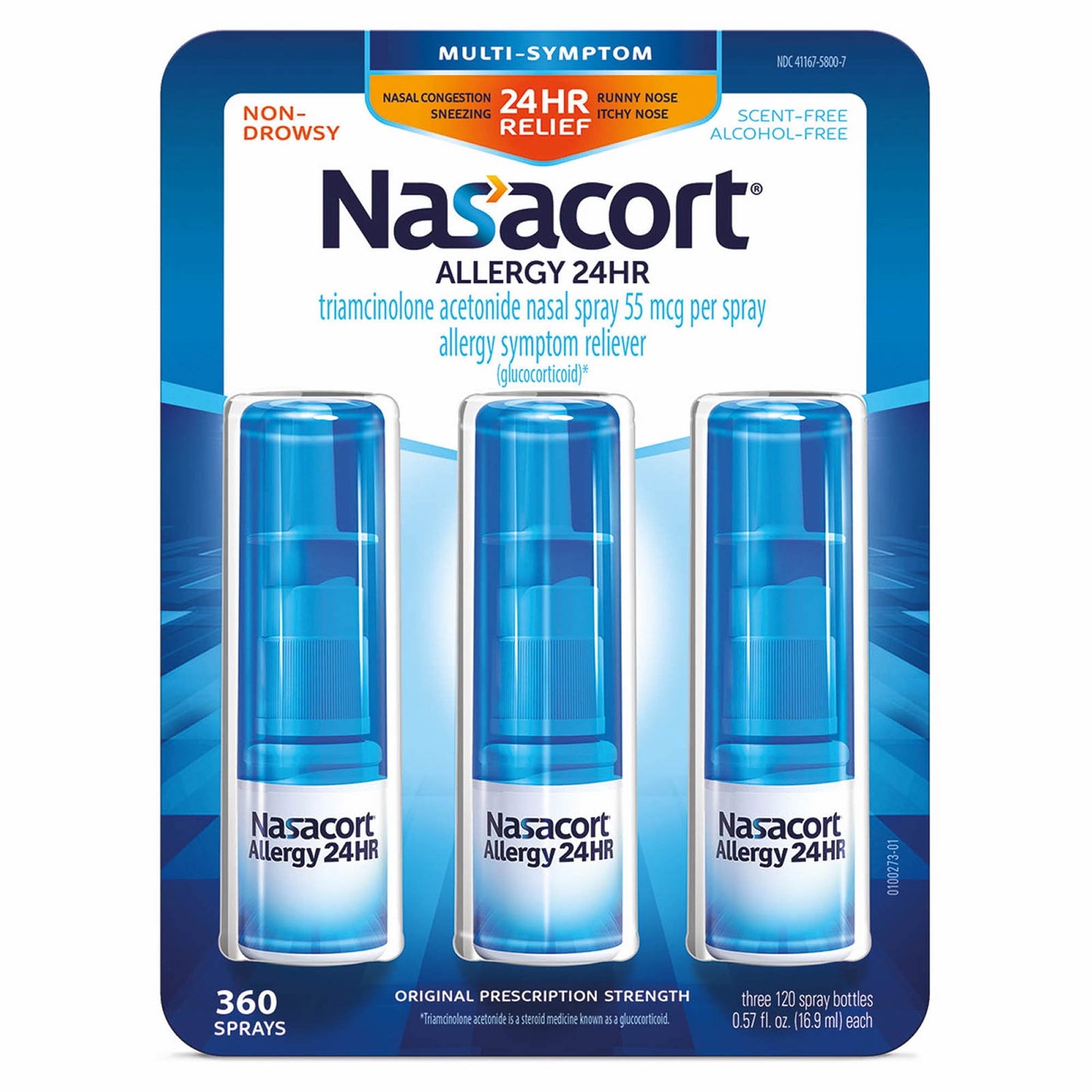 Nasacort Allergy 24Hour Spray, Allergy Relief, Multi-Symptom, Adults, 3 Pk, 0.57 oz