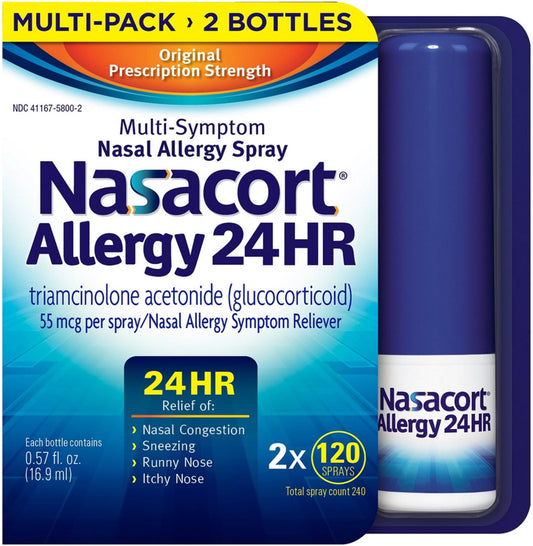 Nasacort Allergy 24Hr Non-Drip Nasal Spray 120 Sprays, 0.57 oz, 2 Pack