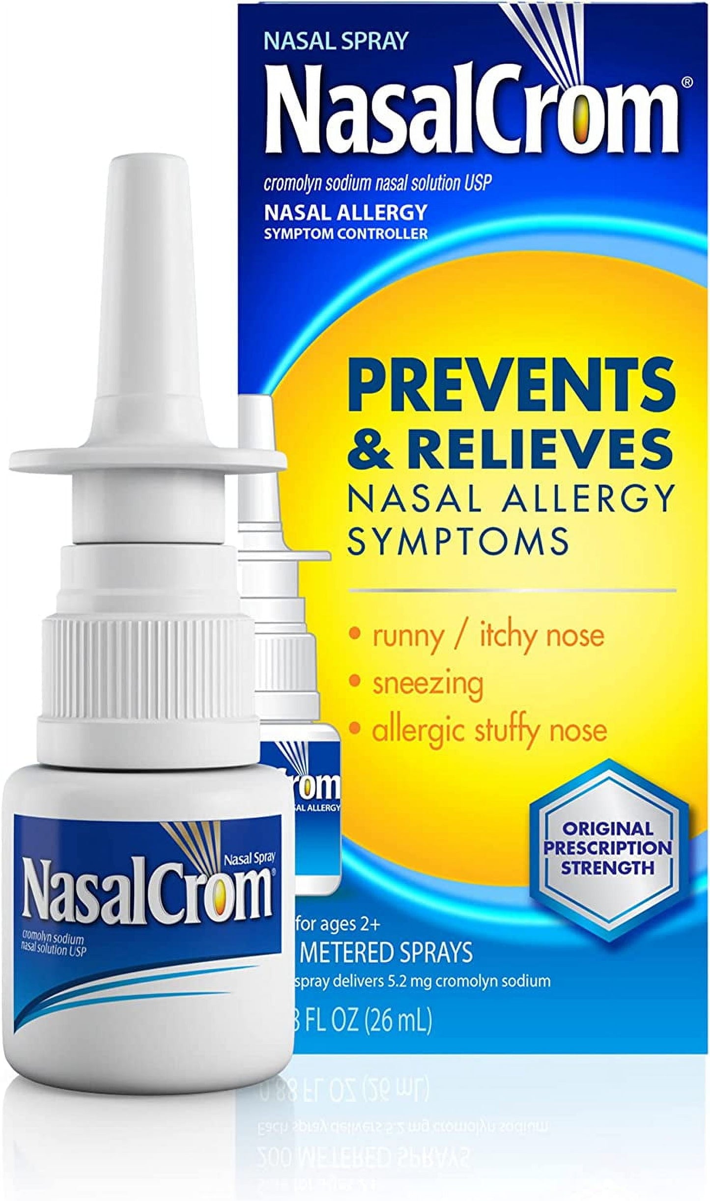 NasalCrom Nasal Spray, Prevents and Relieves Nasal Allergy Symptoms, Non-Drowsy, 200 Sprays, 0.88 FL OZ,(1 Pack)