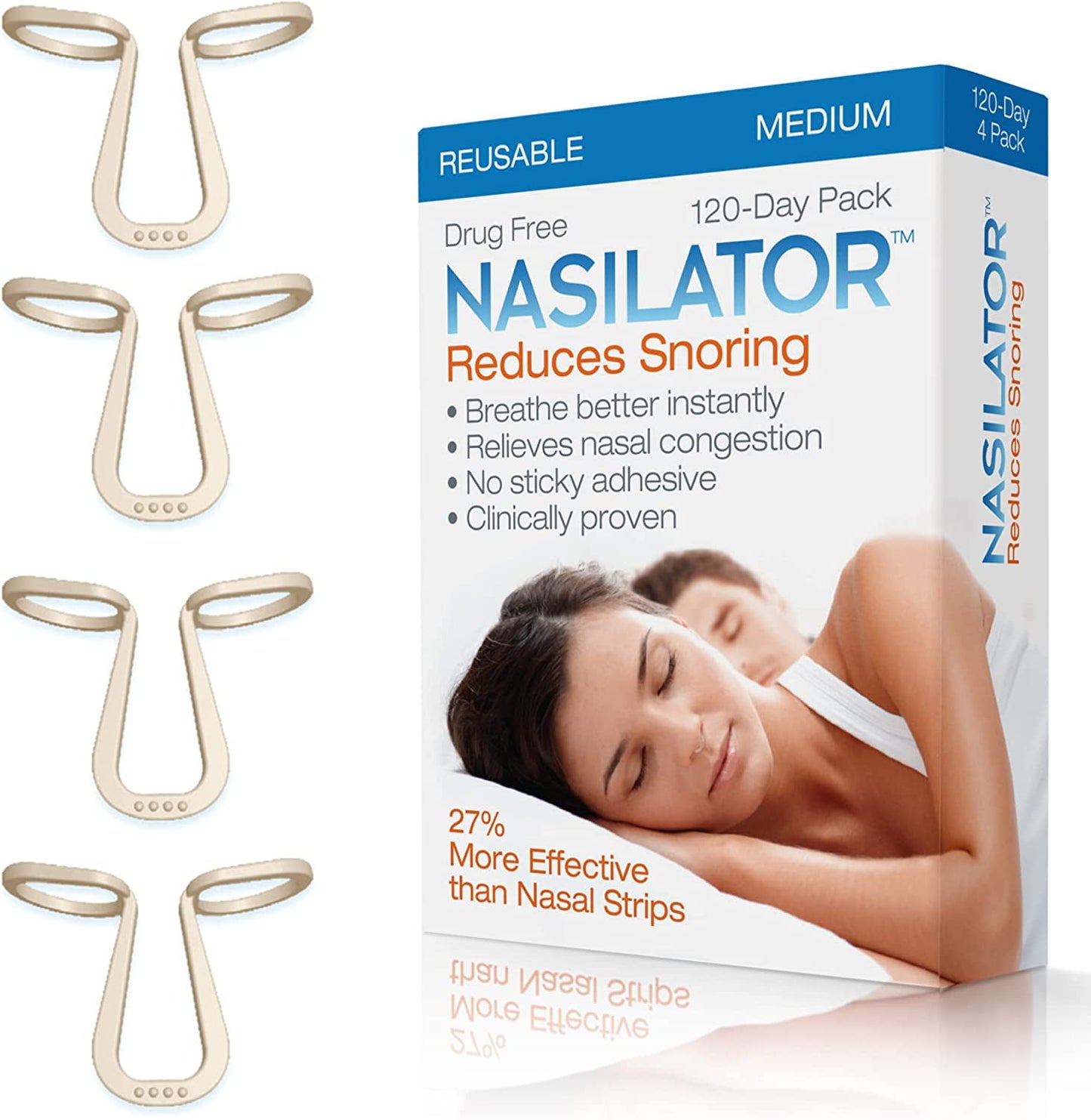 Made in USA Nasilator Anti Snoring Devices - Nasal Dilators for Breathing & Sleeping - Airflow Clip anti snoring for Snore Stopper- Easy-to-Use Nasal Breathing Aid- Reusable Nasal Dilator Medium Pack