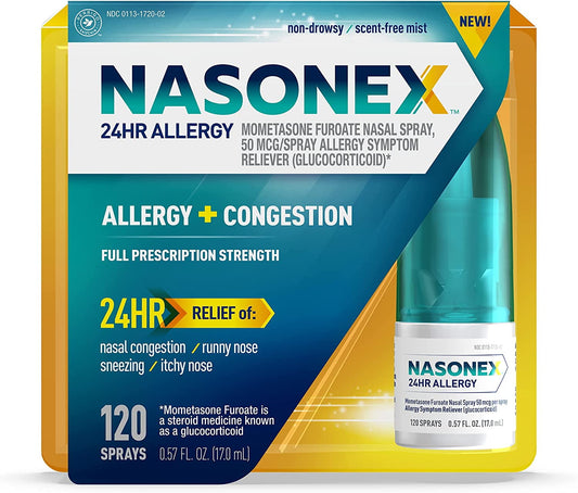 Nasonex 24HR Allergy Nasal Spray, 24 Hour Non Drowsy Allergy Medicine, 120 Spray