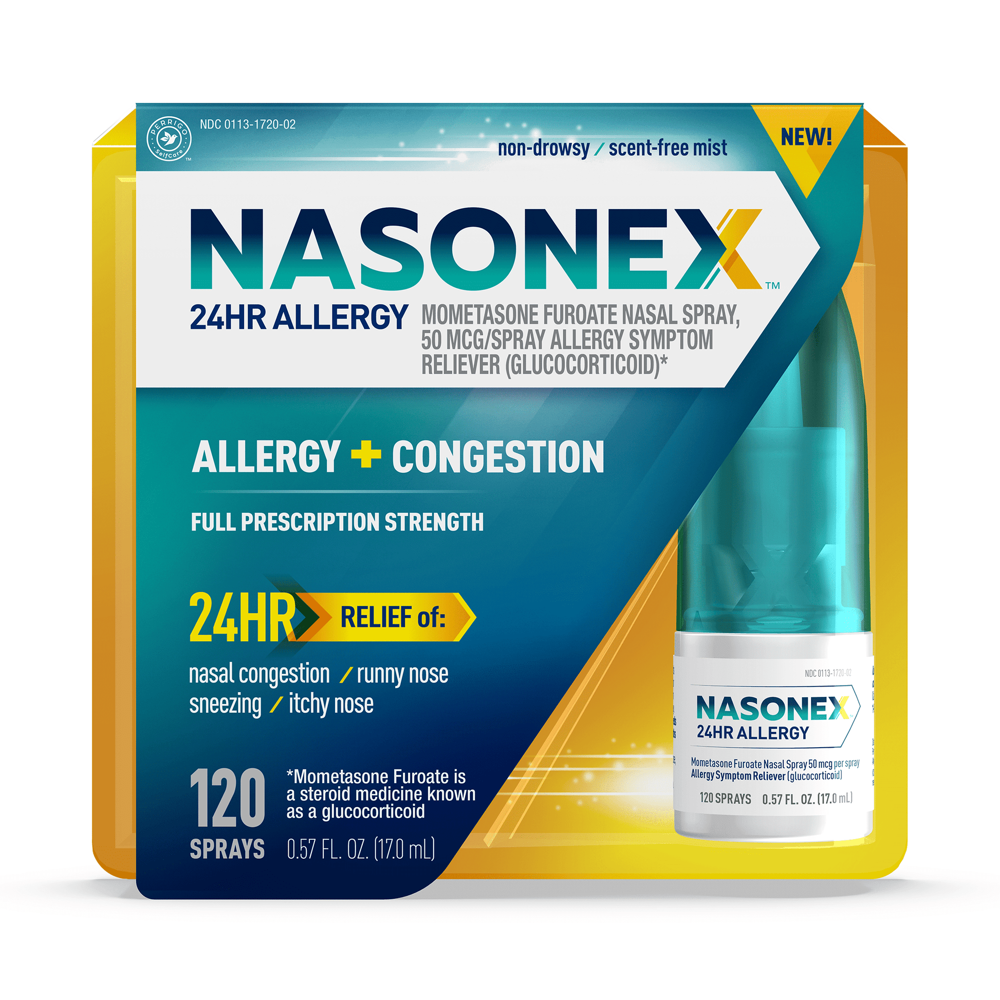 Nasonex 24HR Allergy Nasal Spray, 24 Hour Allergy Medicine, 120 SPR 17.0ML