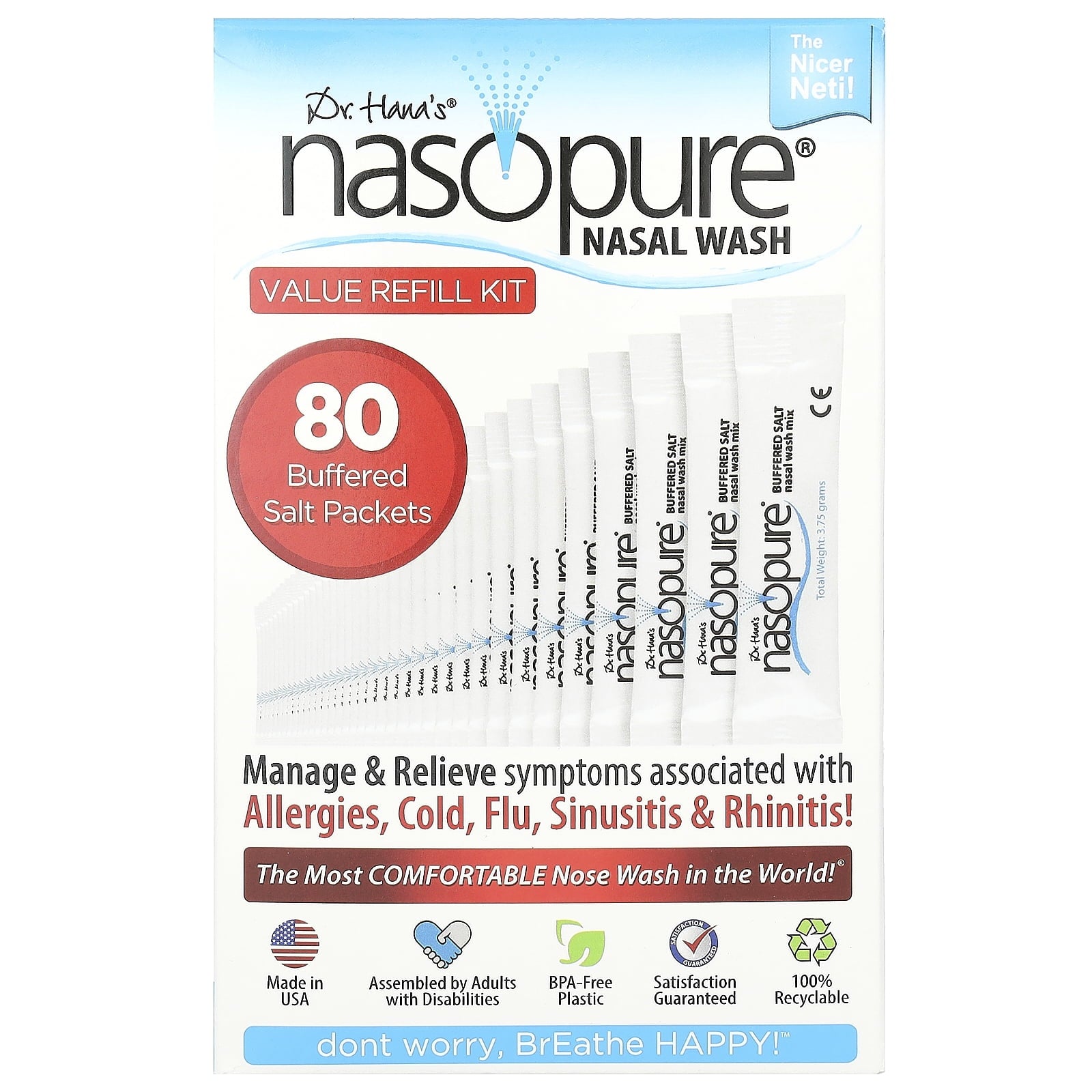 Nasopure Nasal Wash, Value Refill Kit, 80 Buffered Salt Packets