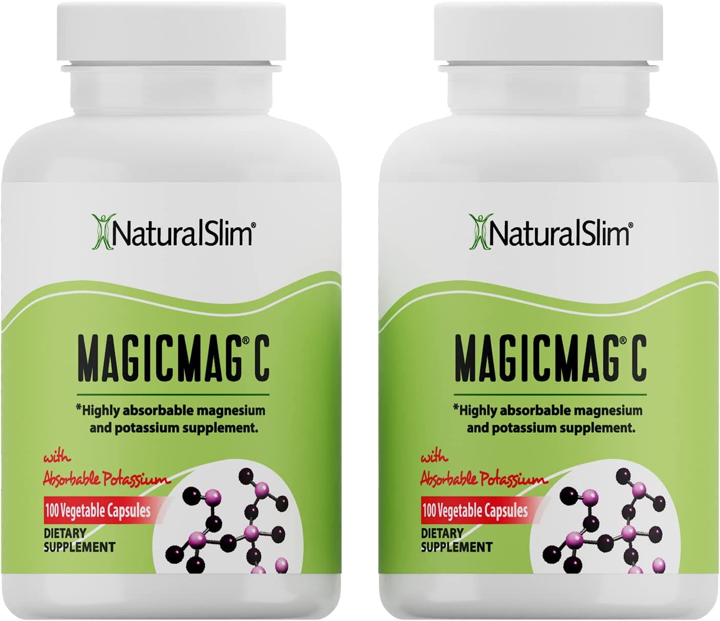 NaturalSlim MagicMag®C - 2-Pack Magnesium Citrate Capsules w/ Potassium, 100 Ct