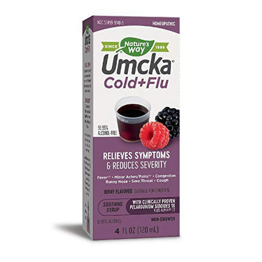 Nature's Way Umcka Cold+Flu Multi-Action Non-Drowsy Syrup, 99.95% Alcohol Free, 4 Oz, Berry Flavor