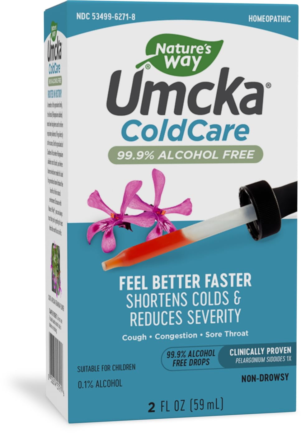 Nature's Way Umcka ColdCare Homeopathic, Shortens Colds, Sore Throat, Cough, and Congestion, Phenylephrine Free, Non-Drowsy, Cherry Flavored, 2 Fl. Oz Drops