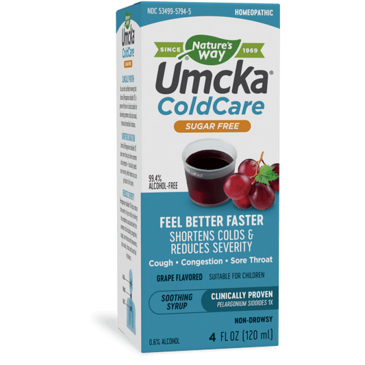 Nature’s Way Umcka ColdCare Sugar Free Syrup, Cough, Congestion, Sore Throat, 4 Fl. Oz, Grape Flavored