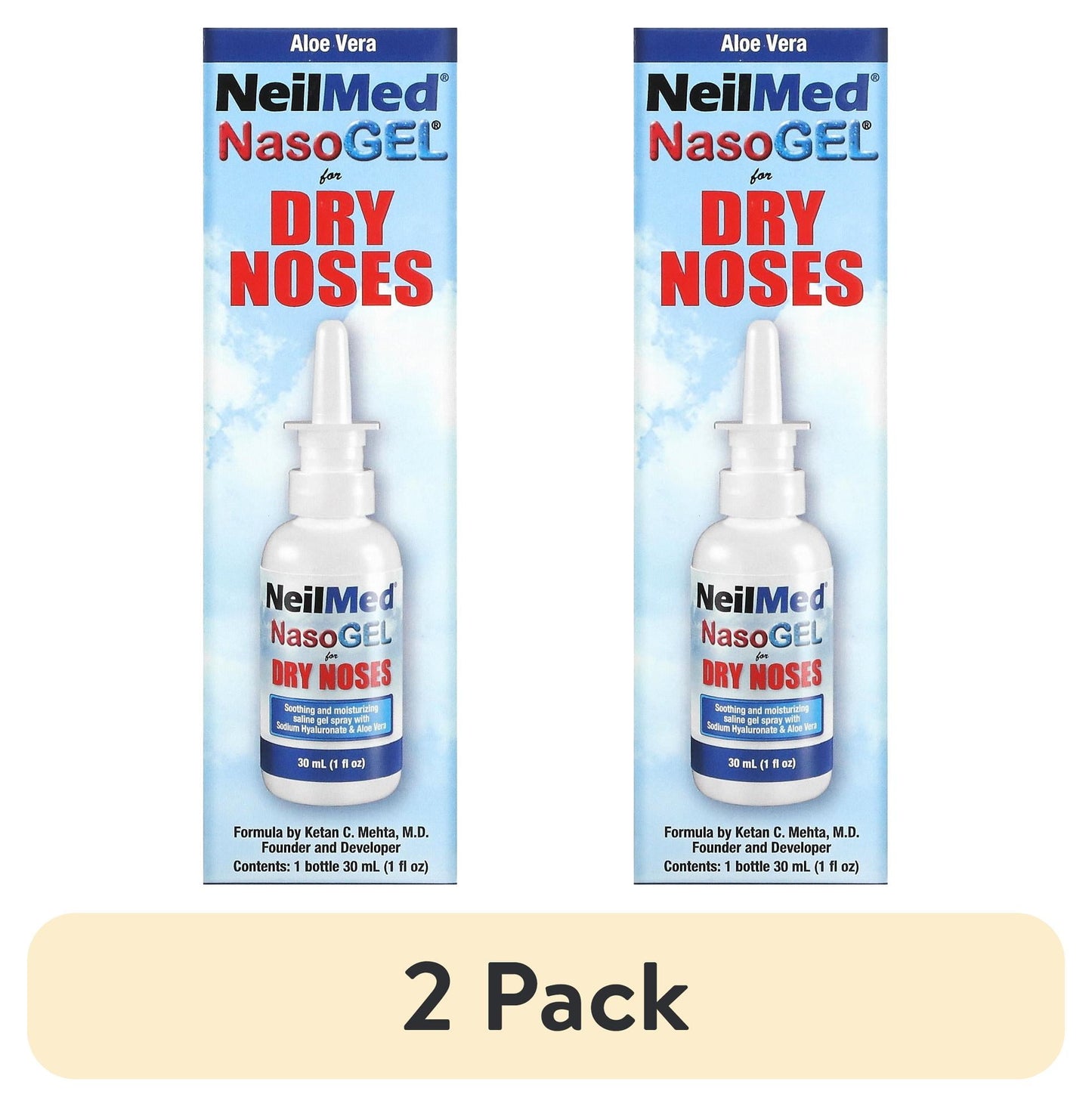 (2 pack) NeilMed NasoGel Drug-Free Saline Nasal Gel Spray formulated with Sodium Hyaluronate