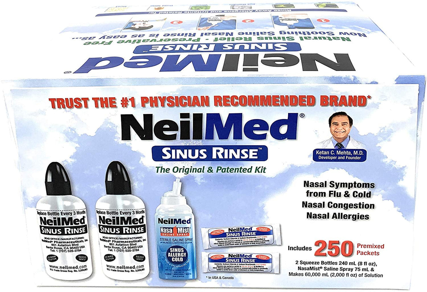 NeilMed Sinus Rinse - 2 Bottles - 250 Premixed Packets