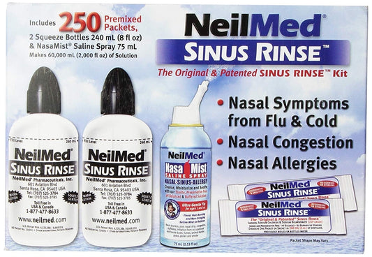 NeilMed Sinus Rinse - 2 Squeeze Bottles, Nasalmist Saline Spray and 250 Packets