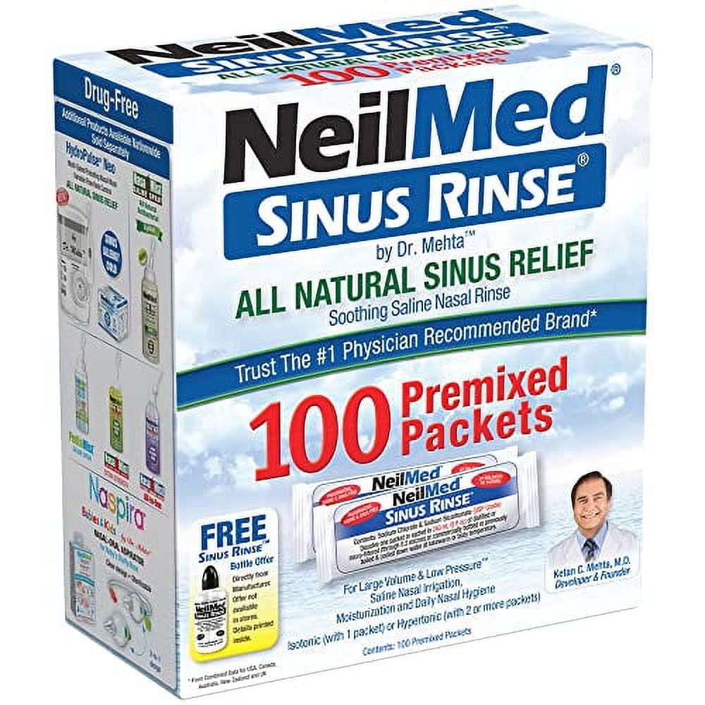 NeilMed Sinus Rinse All Natural Relief Premixed Refill Packets 100 Count (Pack of 1)