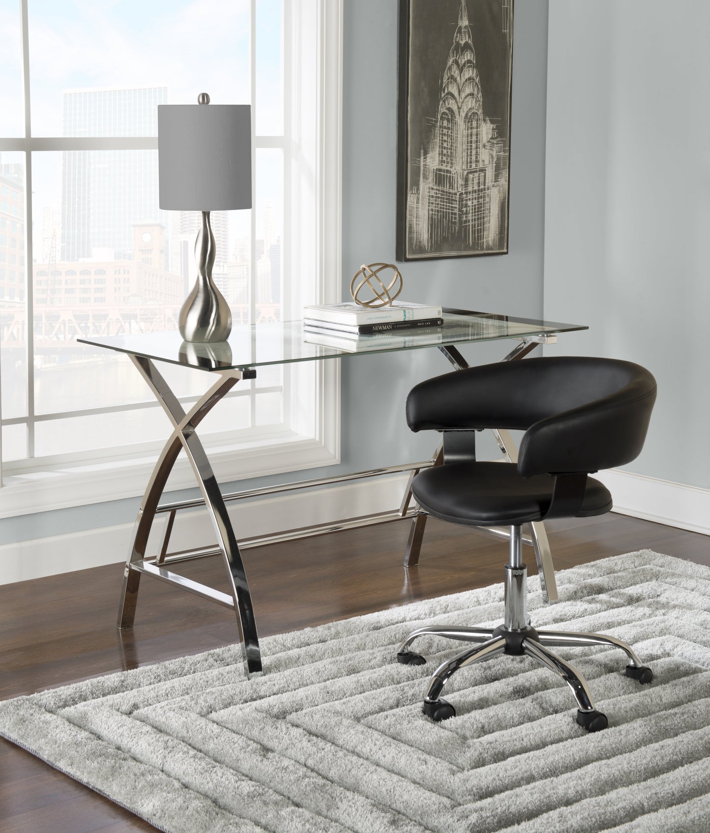 Nellie Low-Back Desk Chair with Adjustable Height and Castors, 225 lbs., Black