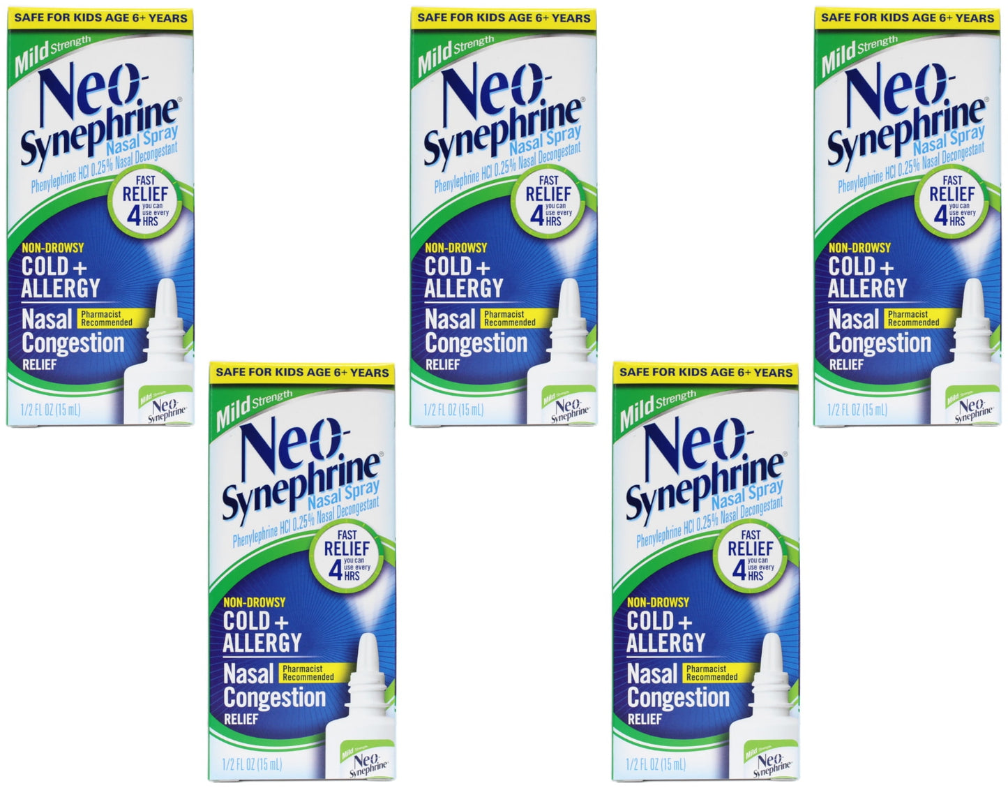 Neo-Synephrine Cold and Allergy Nasal Spray Mild Formula, 0.5 fl oz (5 Pack)