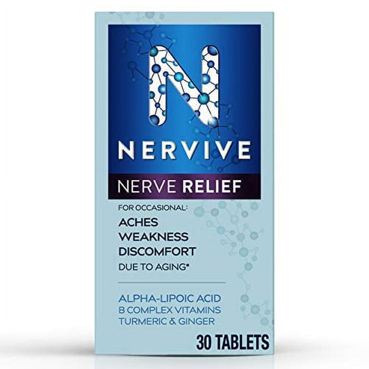 Nervive Nerve Relief, for Nerve Aches, Weakness, & Discomfort in Fingers, Hands, Toes, & Feet*"&nbsp;, Alpha Lipoic Acid ALA, Vitamins B1, B6, & B12, Turmeric, Ginger, 30 Daily Tablets, 30-Day Su