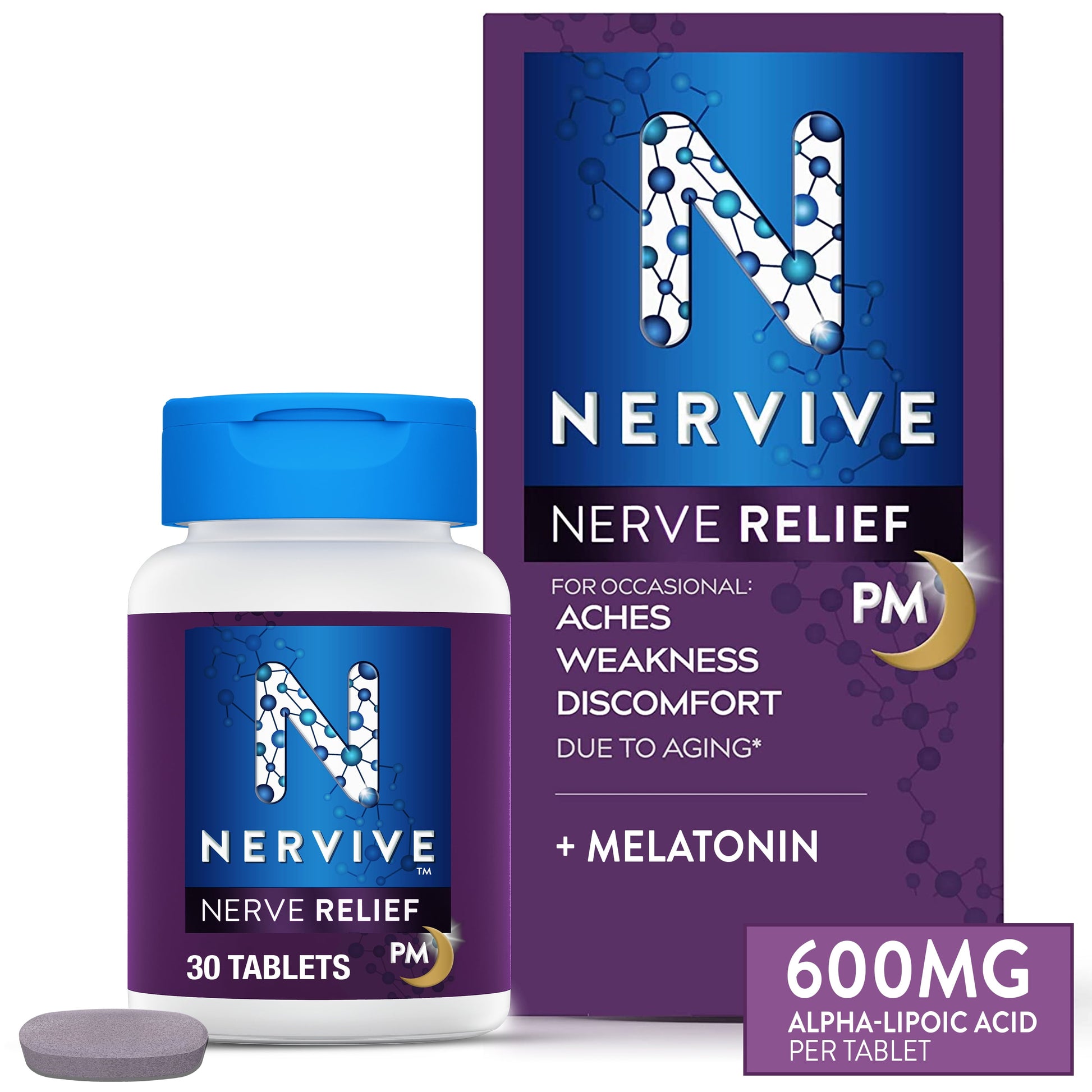 Nervive Nerve Relief PM, Alpha Lipoic Acid, Vitamin B1 & B6, Nerve Pain Relief, 30 Tablets