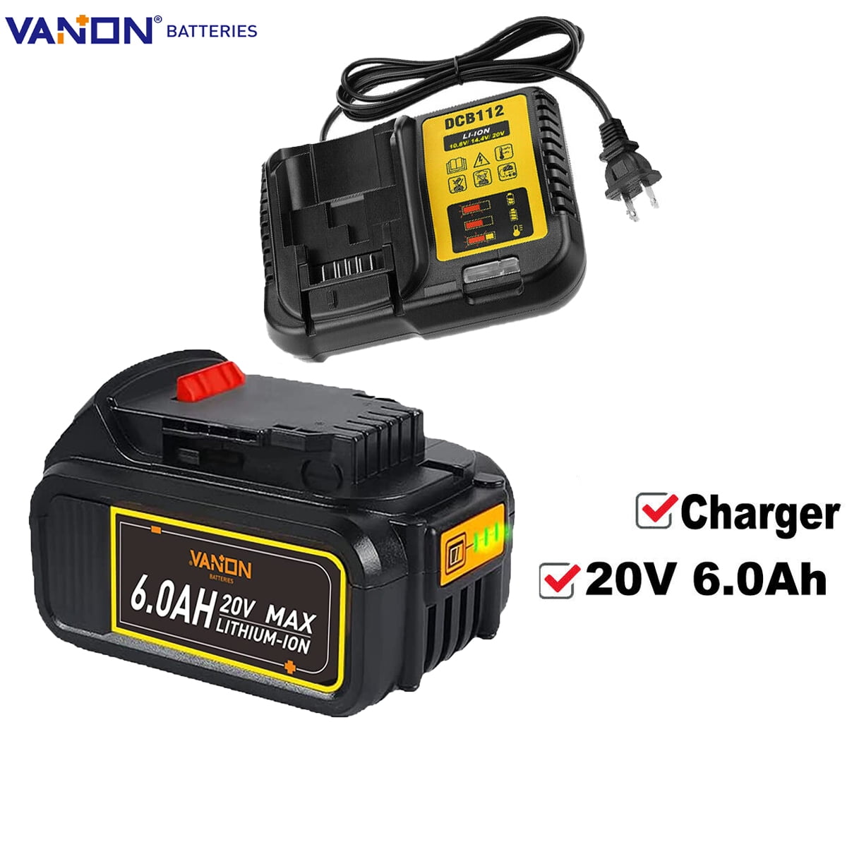 New 20Volt Max 6.0Ah battery Lithium for Dewalt XR DCB200 DCB206-2 DCB205 and DCB112 Charger