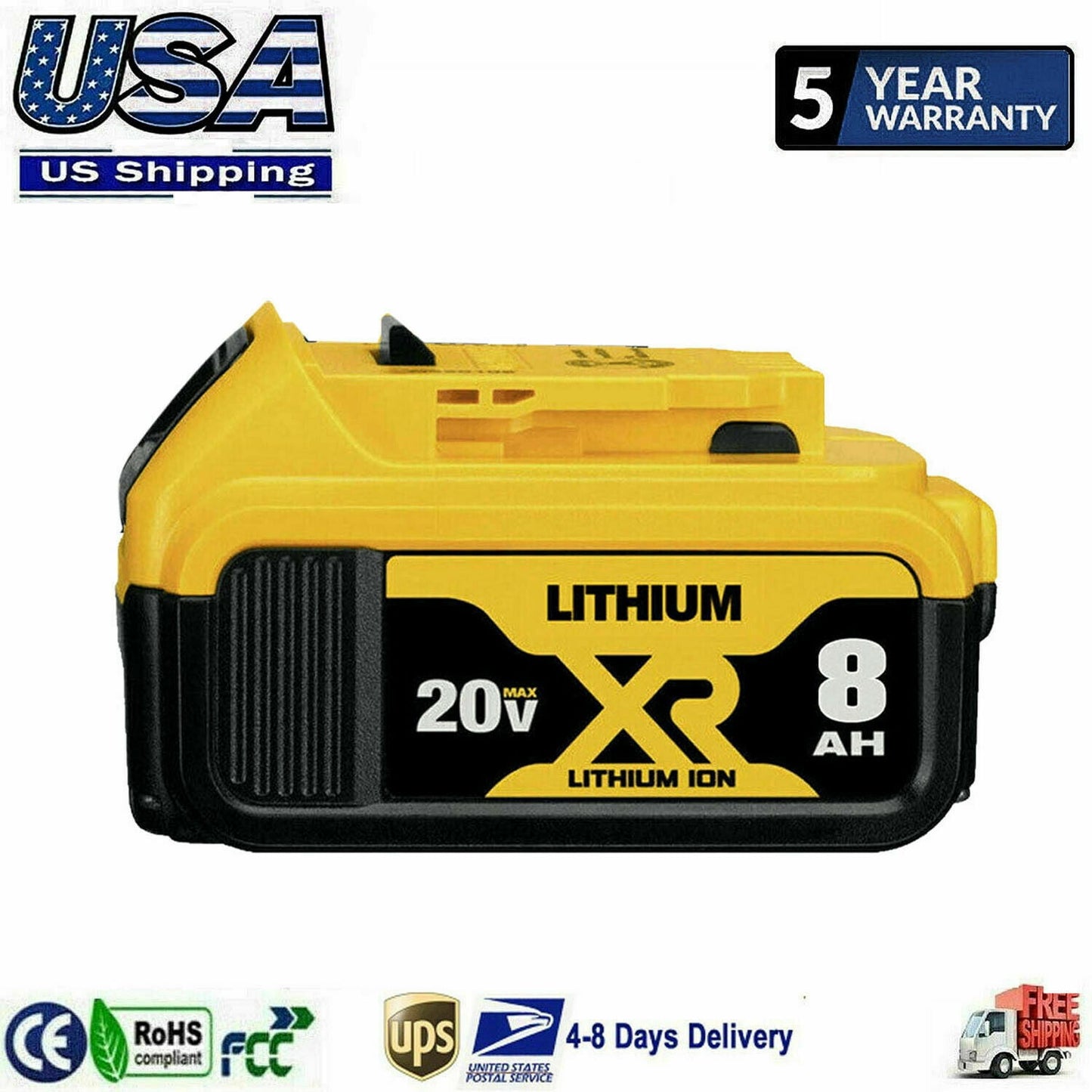 New For DeWalt 20V 20 Volt Max XR 8.0AH Lithium Ion Battery DCB206-2 DCB205-2