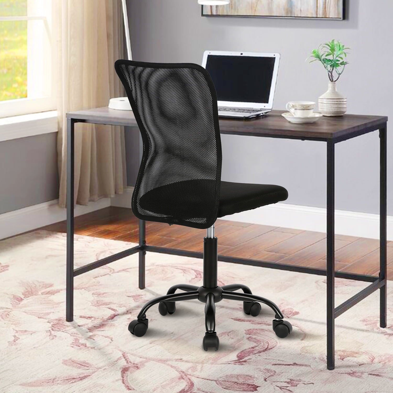 NiamVelo Armless Mesh Office Chair Adjustable Ergonomic Desk Chair with Casters, Mid Back Swivel Rolling Executive Task Chair for Home Office, Black