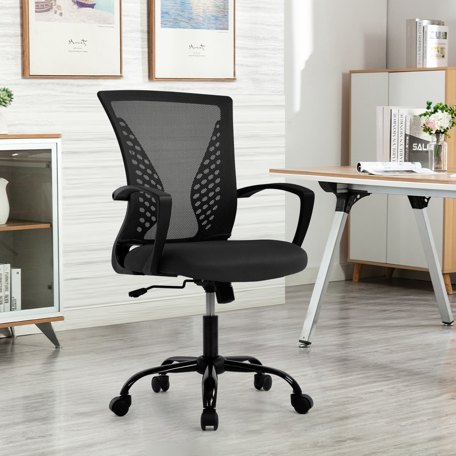 NiamVelo Ergonomic Office Chair Mid Back Mesh Desk Chair Adjustable Computer Chair with Lumbar Support & Armrest, Black