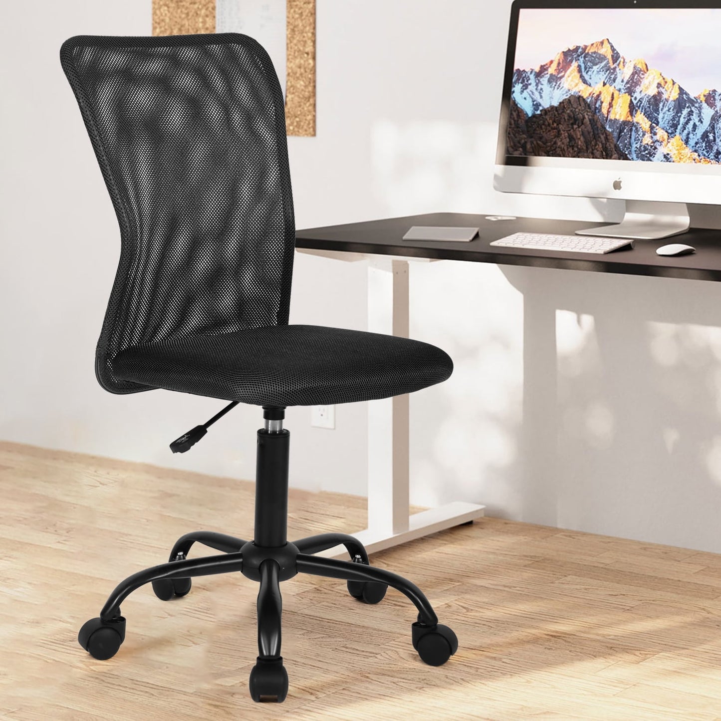 NiamVelo Executive Mesh Office Chair Armless Computer Chairs Adjustable Desk Chair with Lumbar Support for Adults, Black