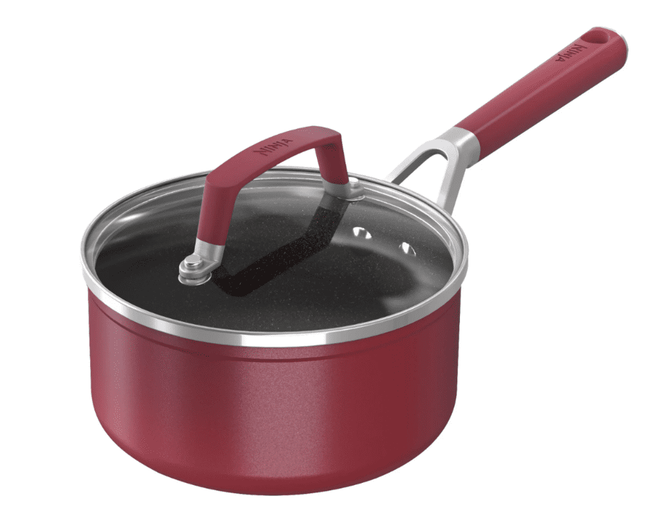 Ninja - Foodi™ NeverStick™ Vivid 1 1/2-Quart Saucepan with Glass Lid - Crimson Red