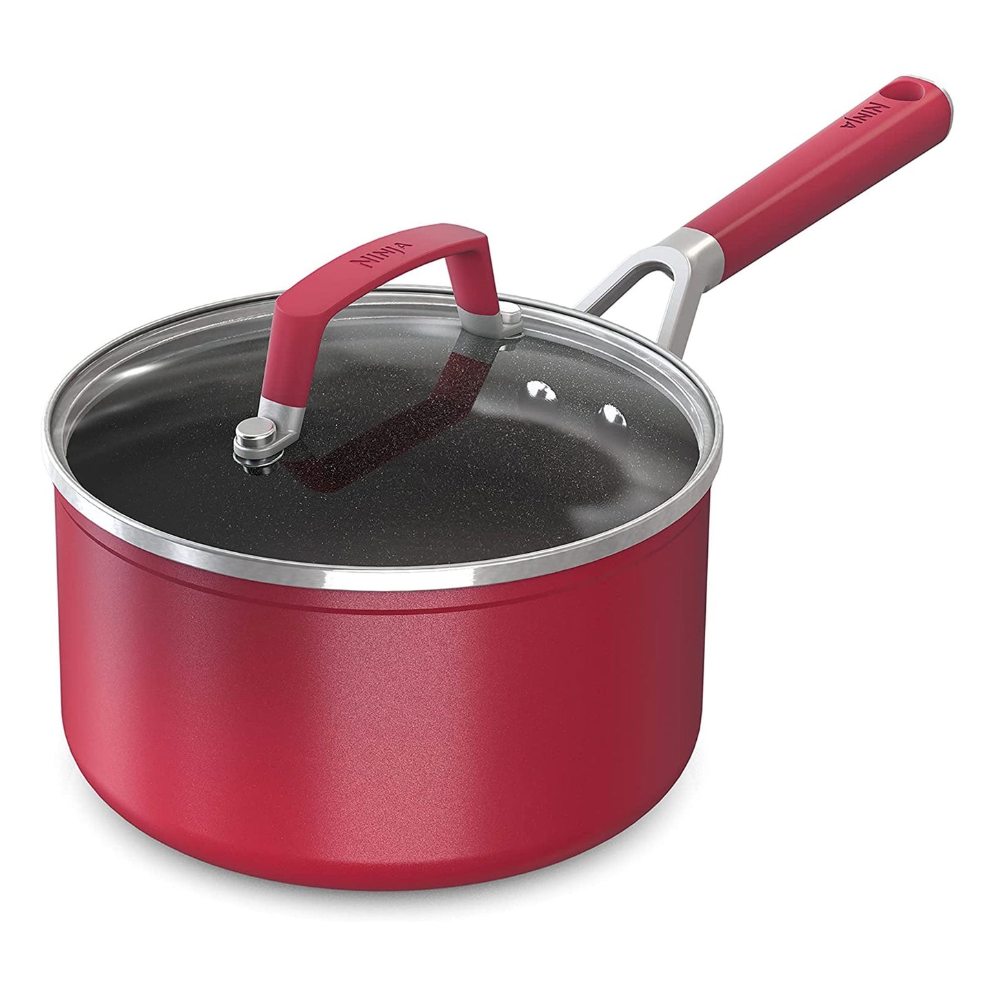 Ninja Foodi NeverStick Vivid Oven Safe 2.5 Quart Saucepan with Lid, Crimson