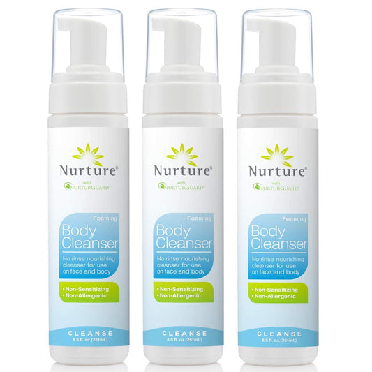 No Rinse Body Wash by Nurture | Full Body Cleansing Foam That Also Moisturizes, and Protects Skin - Non Allergenic - Non Sensitizing - Rinse Free Wipe Away Cleanser - 3 Bottles