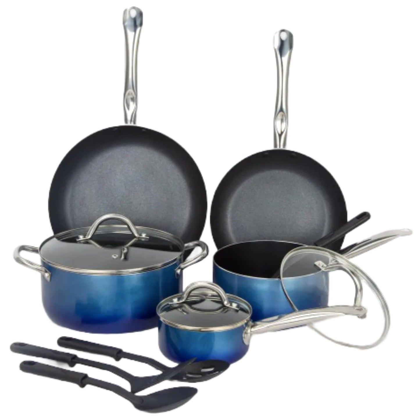 Nonstick 12 Piece Set 9.75'' Pot, 8'' & 5.5'' Frying Pans Cookware Dishwasher Oven Safe with Glass Lids