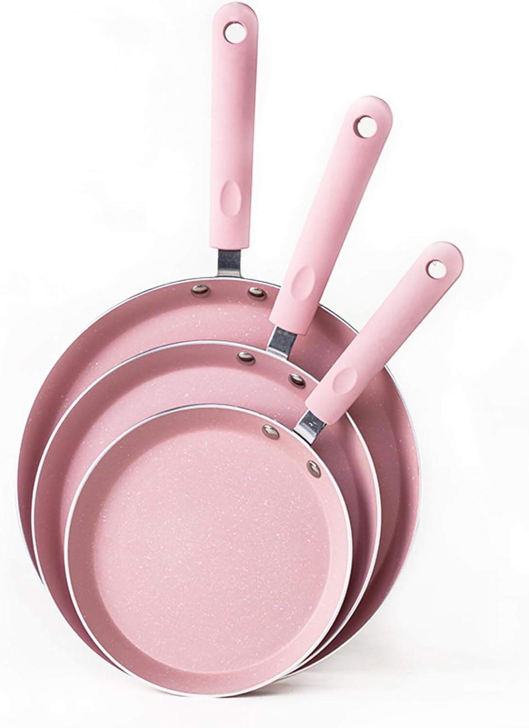 Nonstick Frying Pan Set, 3 Piece Pots and Pans Set Nonstick, Pink Kitchen Cookware Sets with Non Stick Pan Coating,10 Inch,8 Inch and 6 Inch Non Stick Cooking Set Suitable for All Stoves