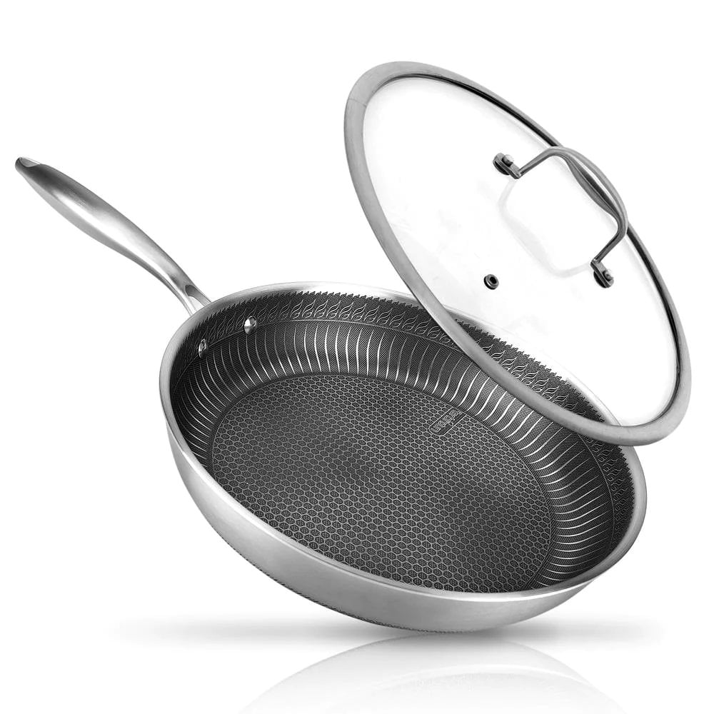 NutriChef 10" Triply Kitchenware Stir Stainless Steel Frying Pan Cookware W/ Non-Stick Coating