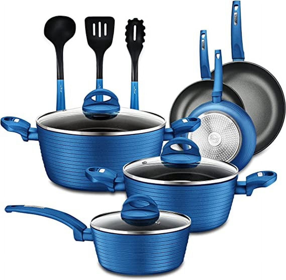 NutriChef 12-Piece Set Kitchenware Pots & Pans Stylish Cookware, Non-Stick Inside & Outside (Blue)