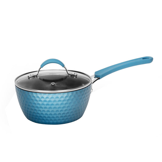 NutriChef Saucepan Pot with Lid- Stylish Kitchen Cookware with Elegant Diamond Pattern, Non-Stick, 1.7 Quart