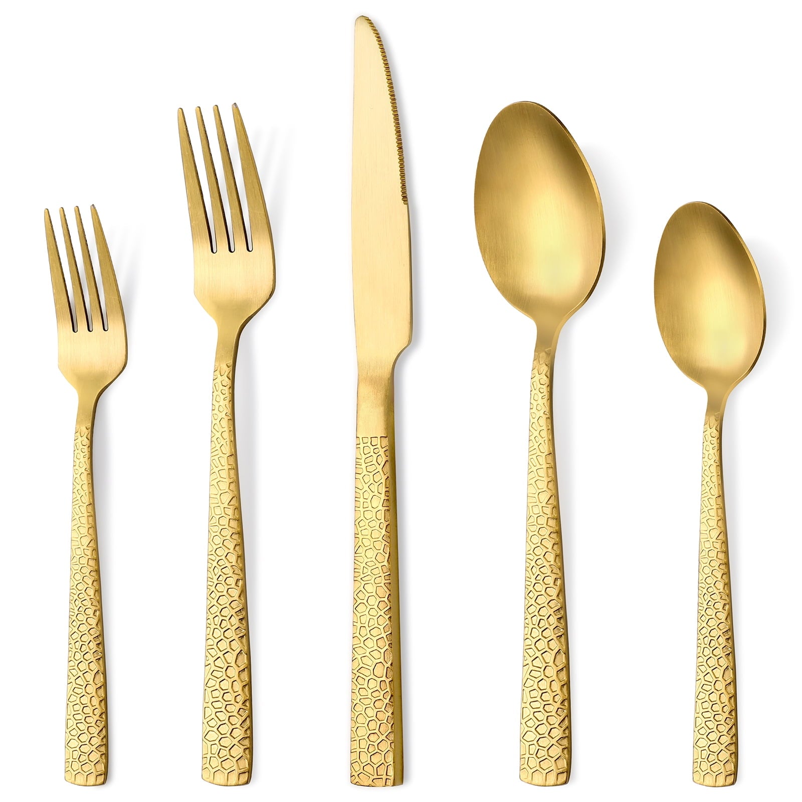 OGORI 30 Pieces Gold Hammer Pattern Flatware Sets for Dinner Party Supply, Stainless Steel 18/0 Modern Cutlery Service for 6