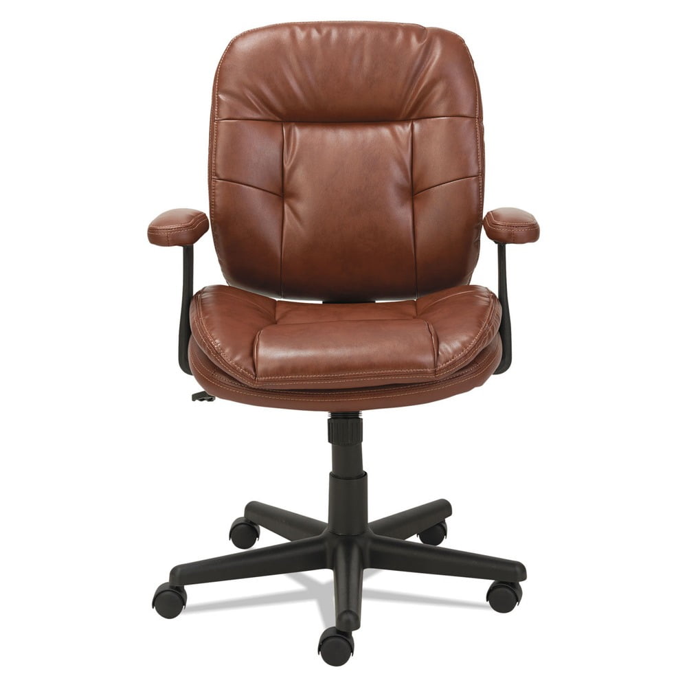 OIF Swivel/Tilt Leather Task Chair Fixed T-Bar Arms Chestnut Brown ST4859