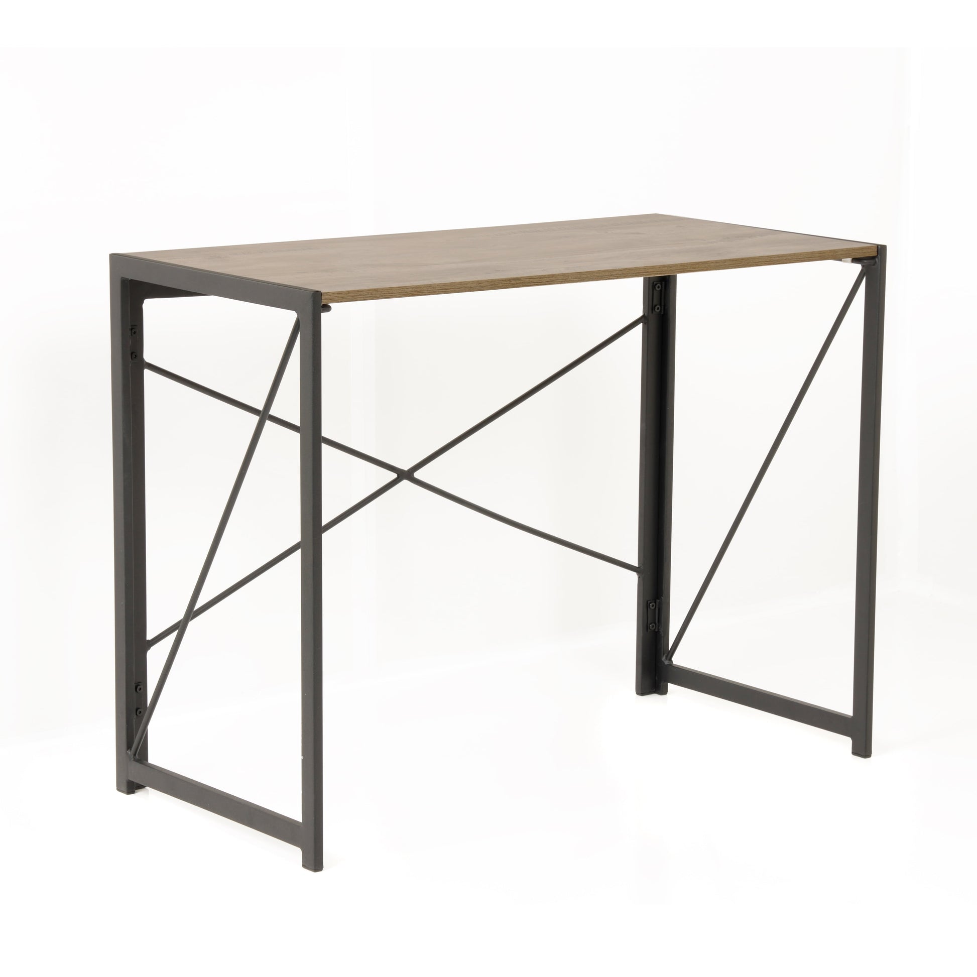 OS Home and Office Furniture Model No Tool Writing Desk with Metal Legs and Sewn Oak Laminate Top