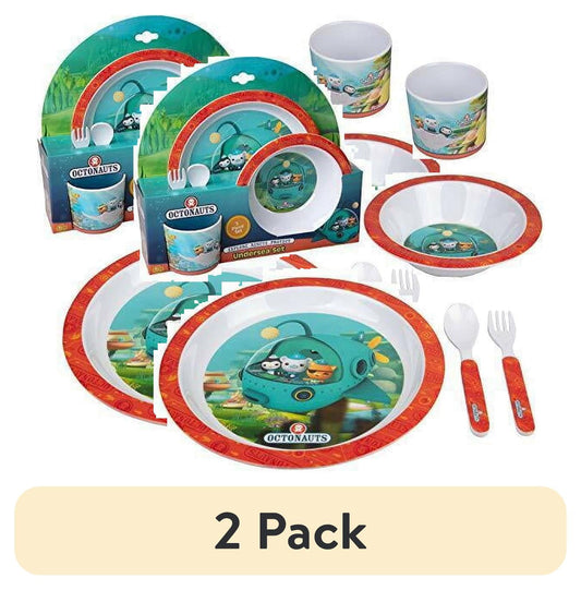 (2 pack) Octonauts 5 Pc Mealtime Feeding Set for Kids and Toddlers - Includes Plate, Bowl, Cup, Fork and Spoon Utensil Flatware - Durable, Dishwasher Safe, BPA Free